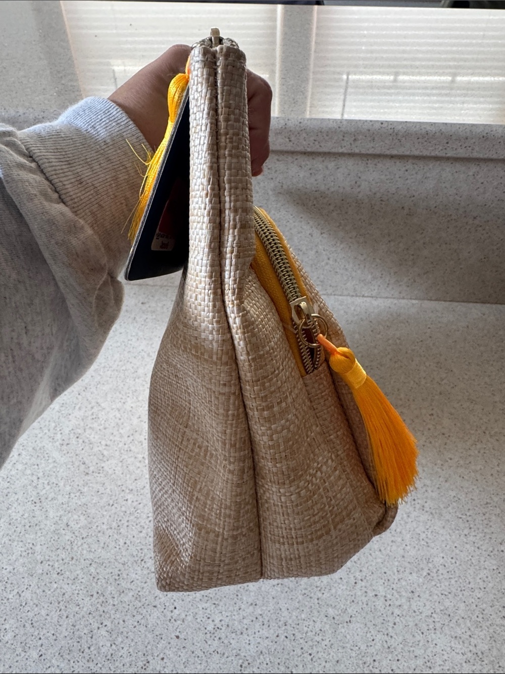 Dabney Lee Natural Looking Straw Pouch with Yellow Accents and Embroidered Lemon - Picture 8 of 10